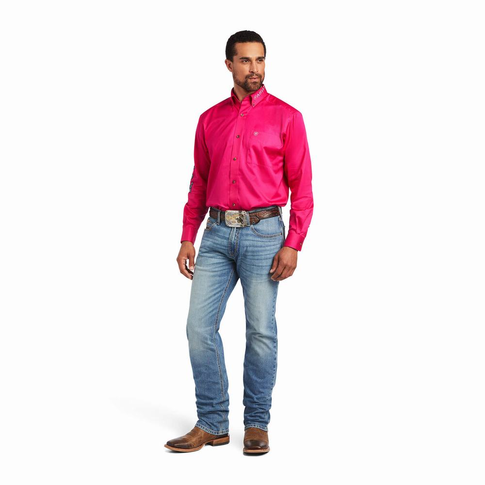 Men's Ariat Team Logo Twill Classic Fit Shirts Pink | KMQP-84635