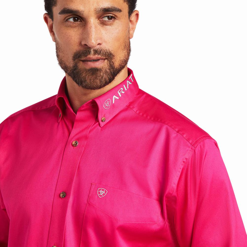 Men's Ariat Team Logo Twill Classic Fit Shirts Pink | KMQP-84635