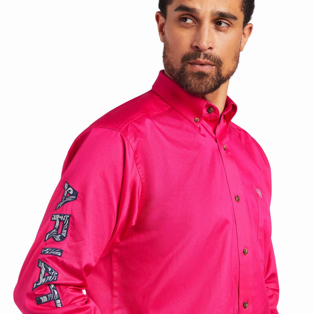 Men's Ariat Team Logo Twill Classic Fit Shirts Pink | KMQP-84635