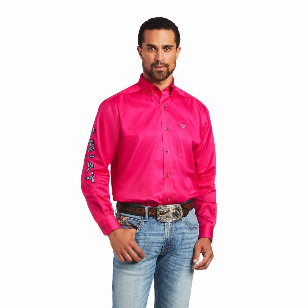 Men\'s Ariat Team Logo Twill Classic Fit Shirts Pink | KMQP-84635