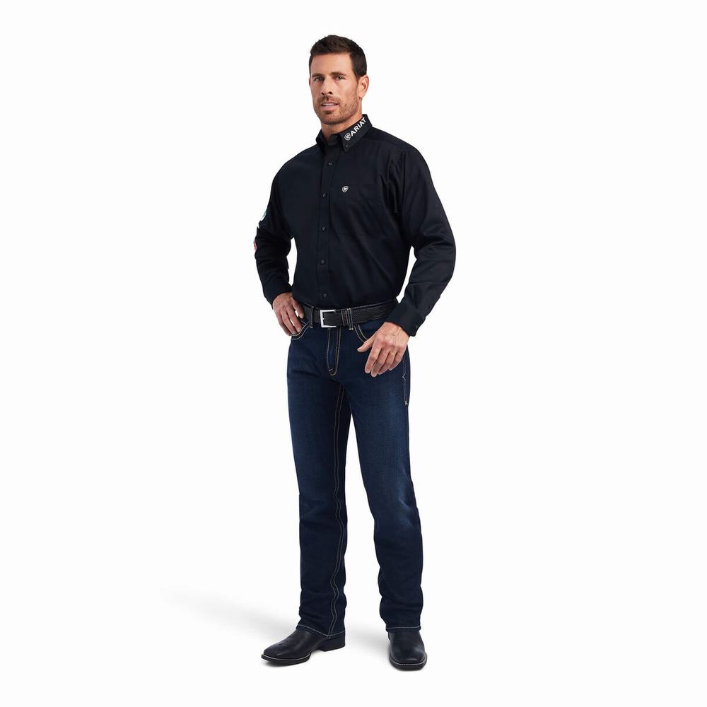 Men's Ariat Team Logo Twill Classic Fit Shirts Black | QDBG-31845