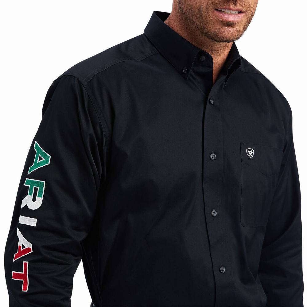 Men's Ariat Team Logo Twill Classic Fit Shirts Black | QDBG-31845