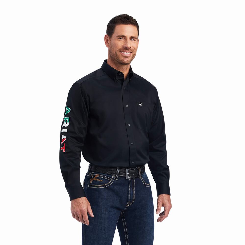 Men\'s Ariat Team Logo Twill Classic Fit Shirts Black | QDBG-31845