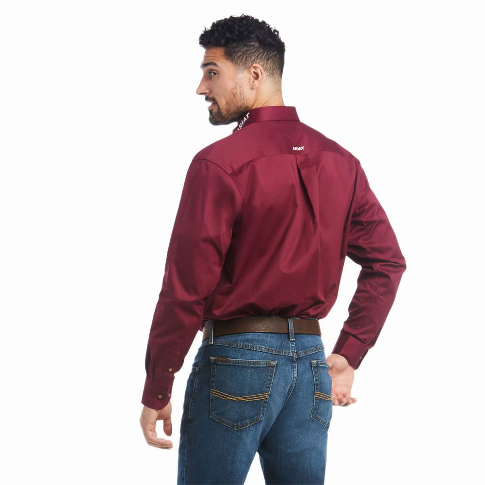 Men's Ariat Team Logo Twill Classic Fit Shirts Burgundy | UXQH-09541