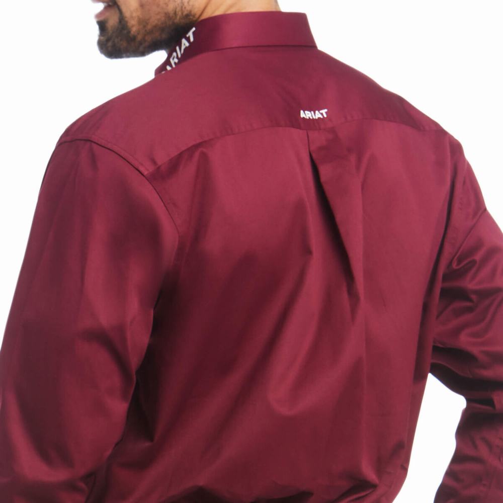 Men's Ariat Team Logo Twill Classic Fit Shirts Burgundy | UXQH-09541