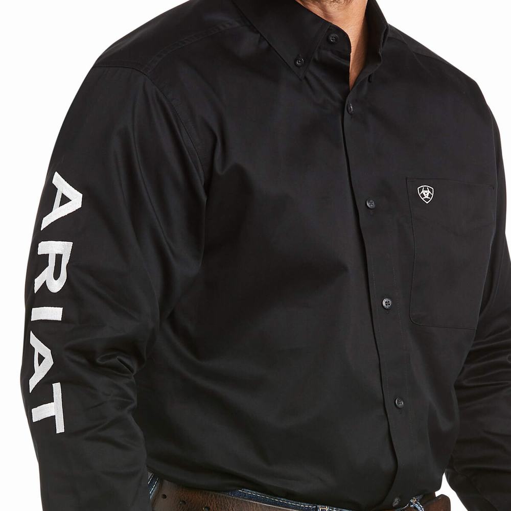 Men's Ariat Team Logo Twill Classic Fit Shirts Black / White | XCIK-69381