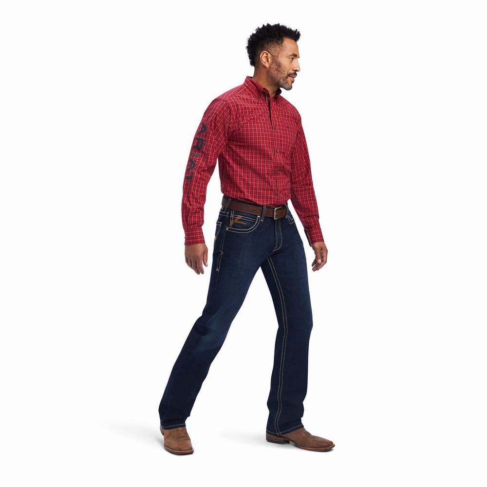 Men's Ariat Team Mariano Fitted Shirts Red | OXZM-30841