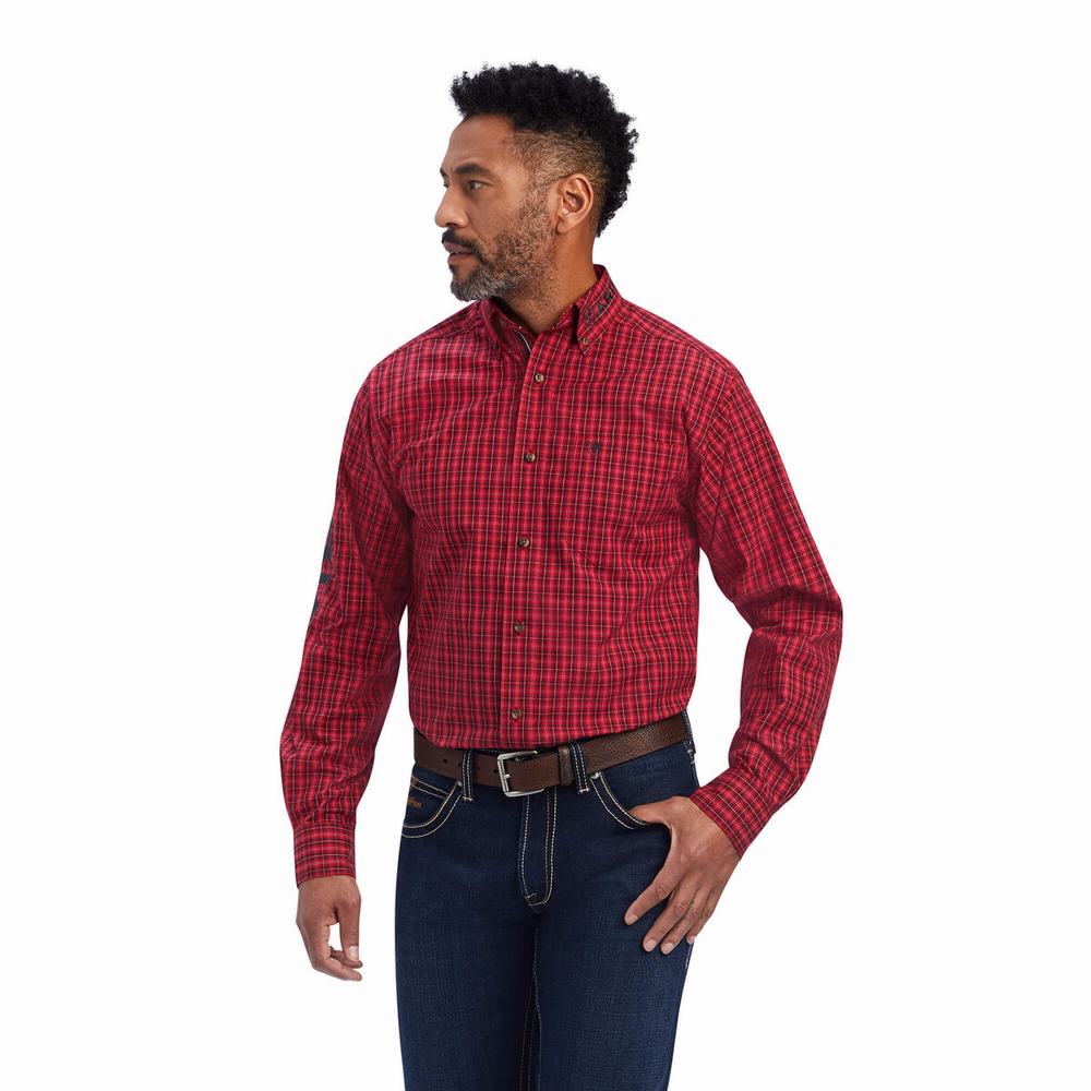 Men\'s Ariat Team Mariano Fitted Shirts Red | OXZM-30841