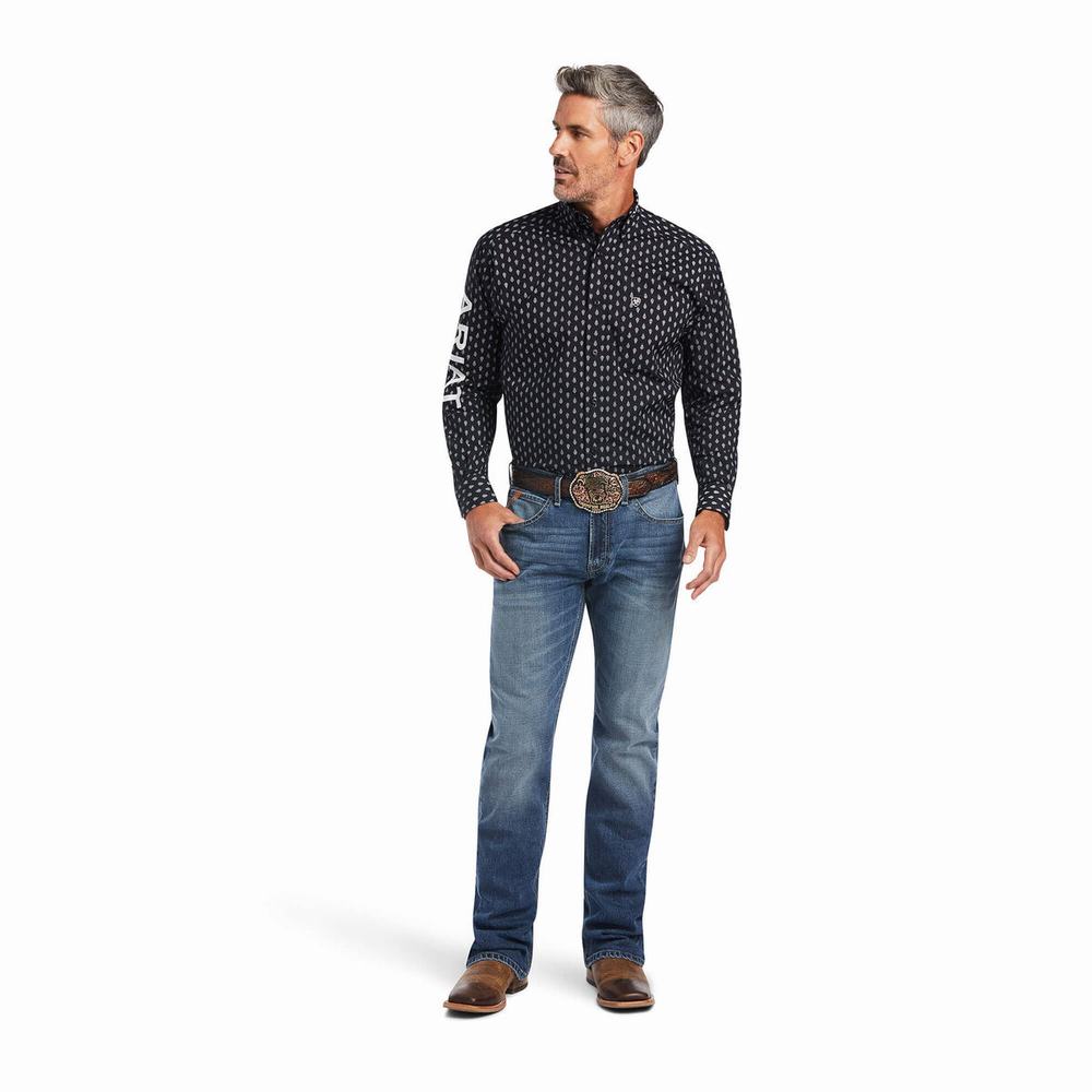 Men's Ariat Team Raine Classic Fit Shirts Black | OMSZ-05476