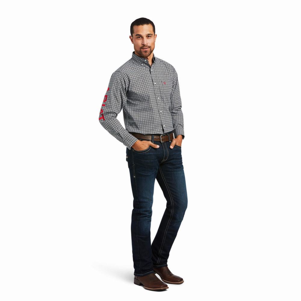 Men's Ariat Team Russ Fitted Shirts Black | XHOD-85174