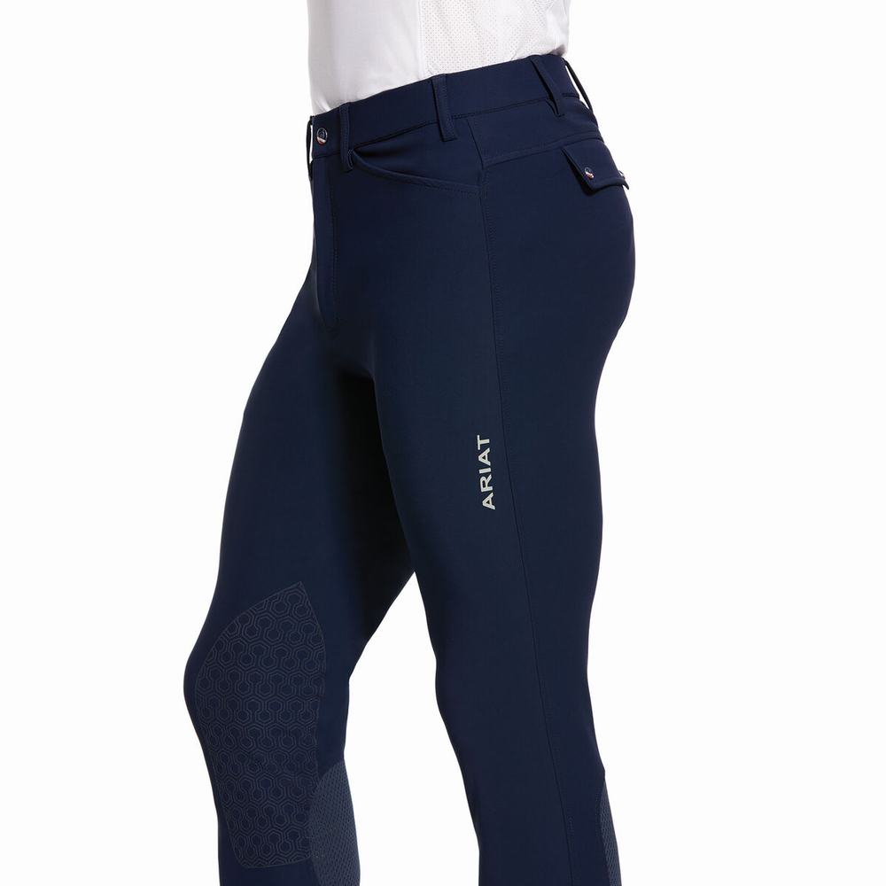 Men's Ariat Tri Factor Grip Riding Pants Navy | REFD-13476