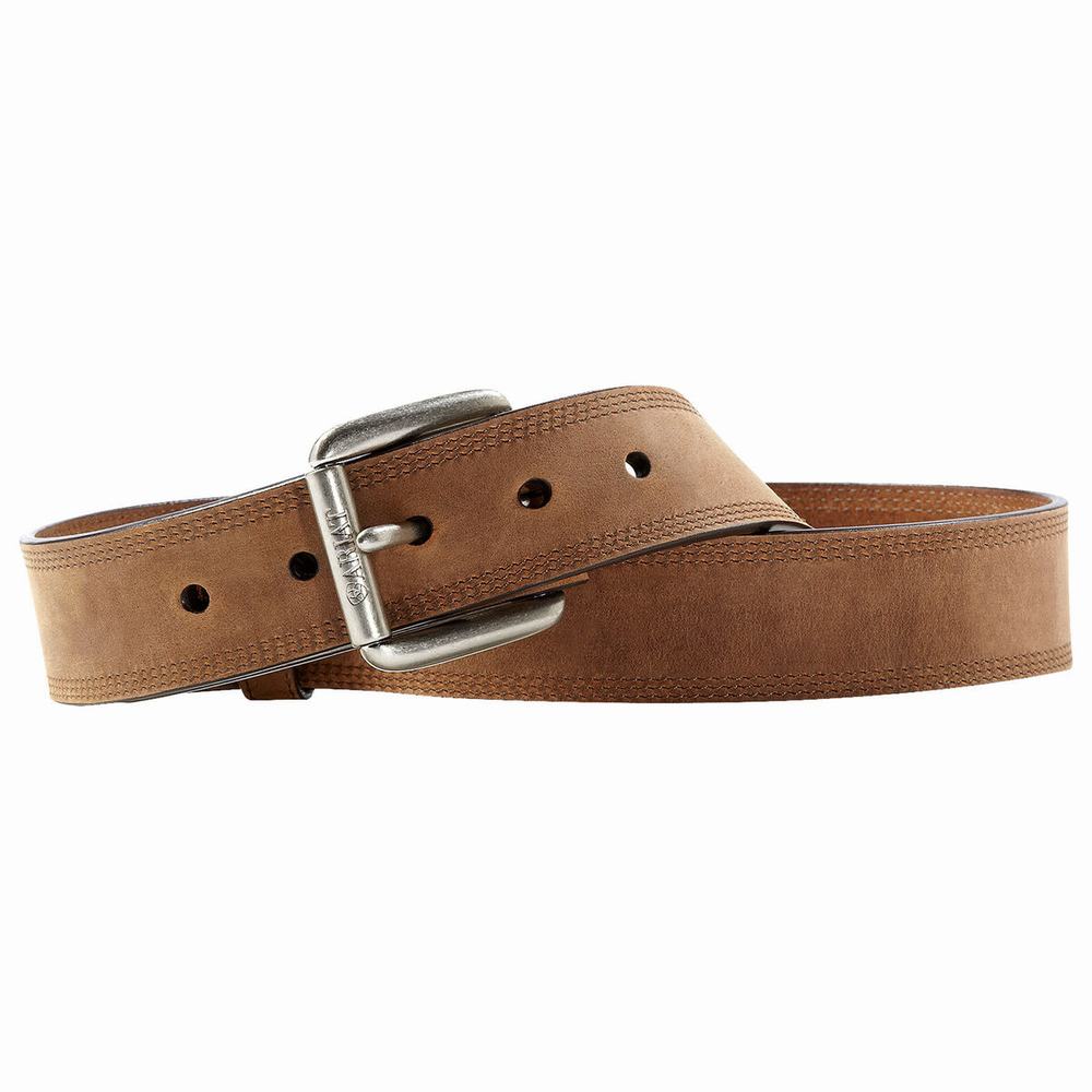 Men\'s Ariat Triple Row Stitch Belts Brown | JQXN-84172