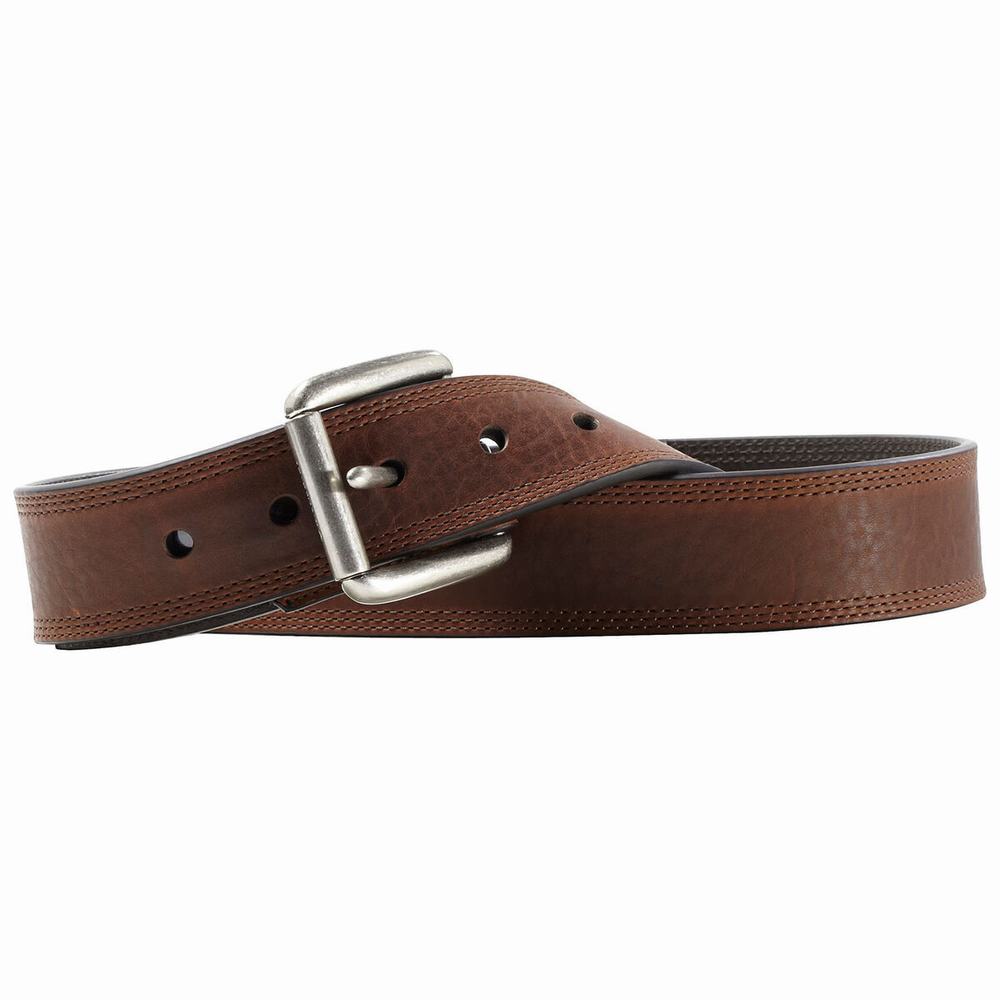 Men\'s Ariat Triple Row Stitch Belts Dark Copper | CYBM-93057