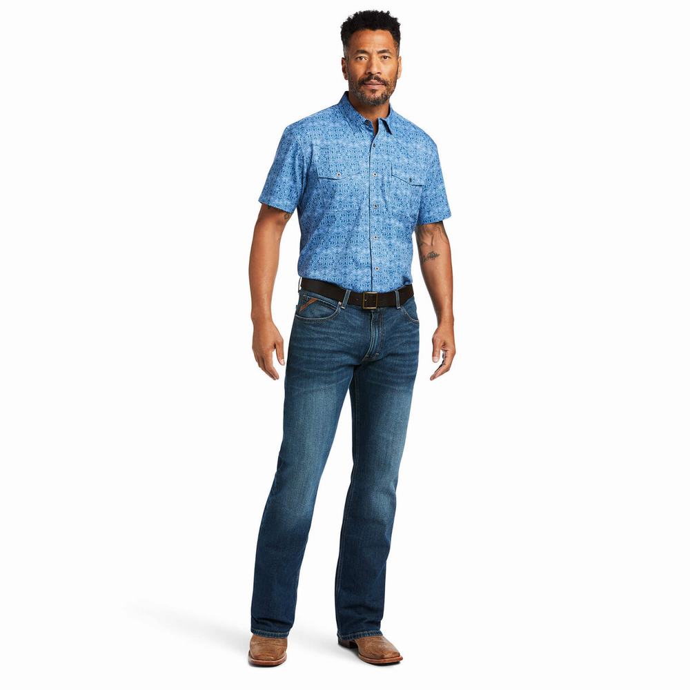 Men's Ariat VentTEK Fitted Shirts Blue | IETK-51932