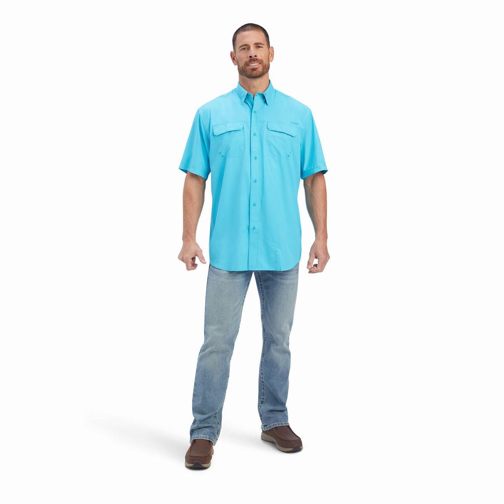 Men's Ariat VentTEK Outbound Classic Fit Shirts Blue | AJBK-14532