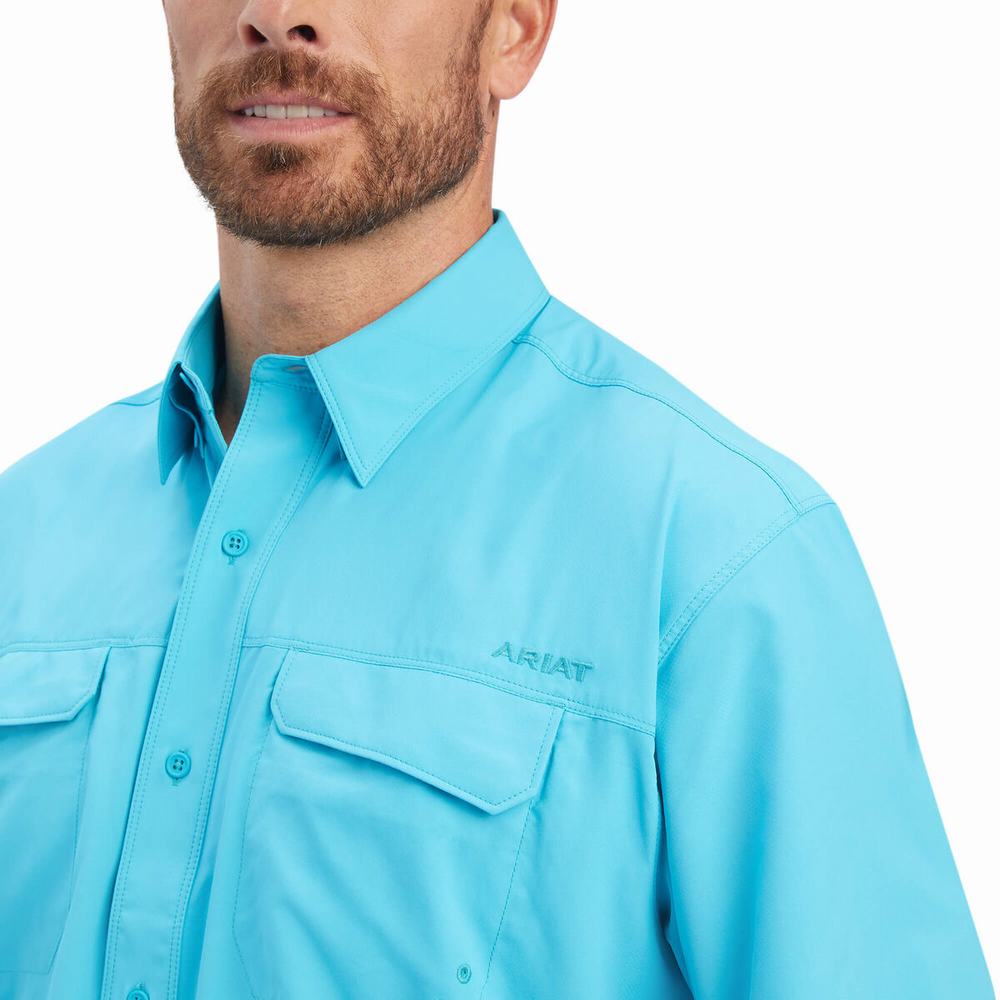 Men's Ariat VentTEK Outbound Classic Fit Shirts Blue | AJBK-14532