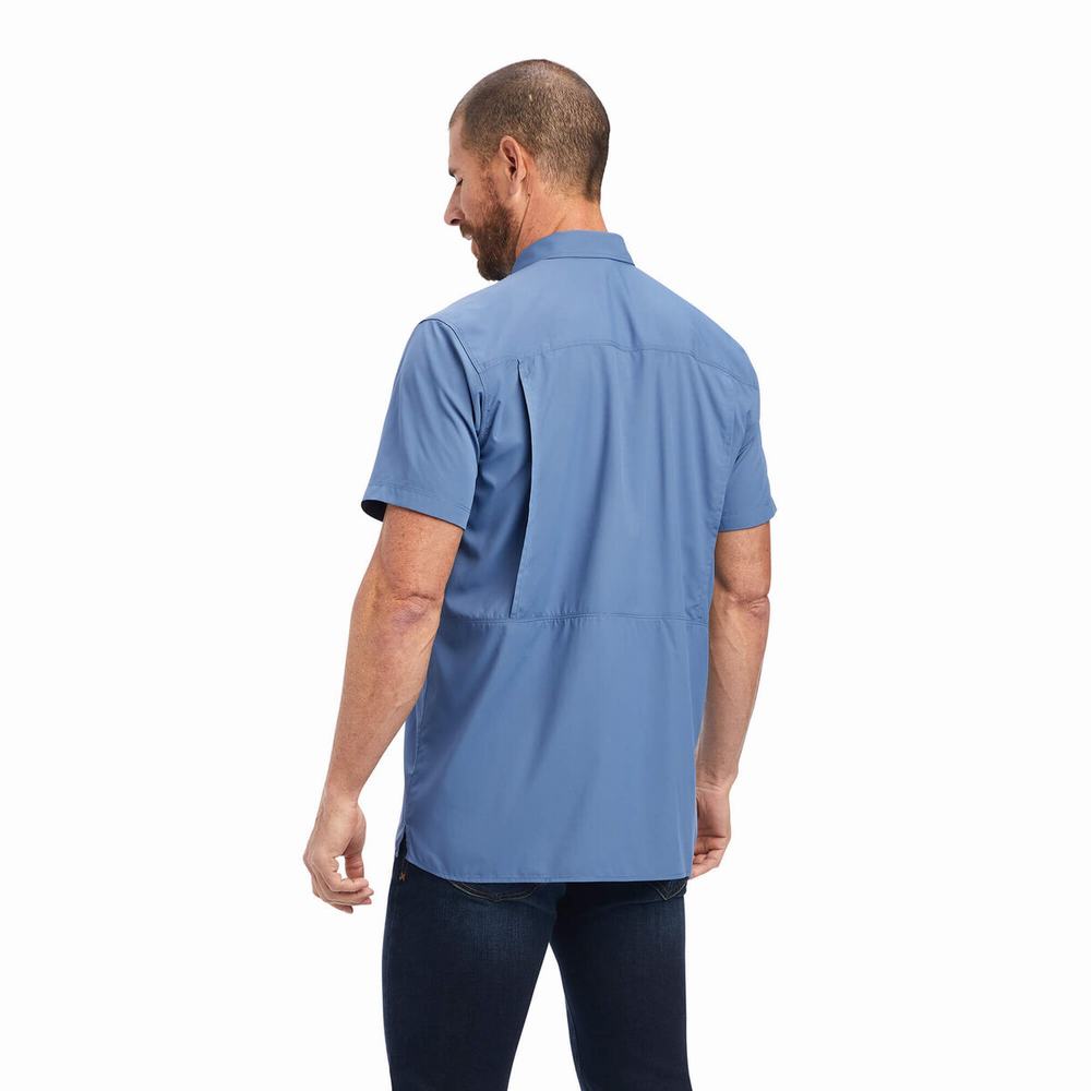 Men's Ariat VentTEK Outbound Fitted Shirts Blue | IPND-48036