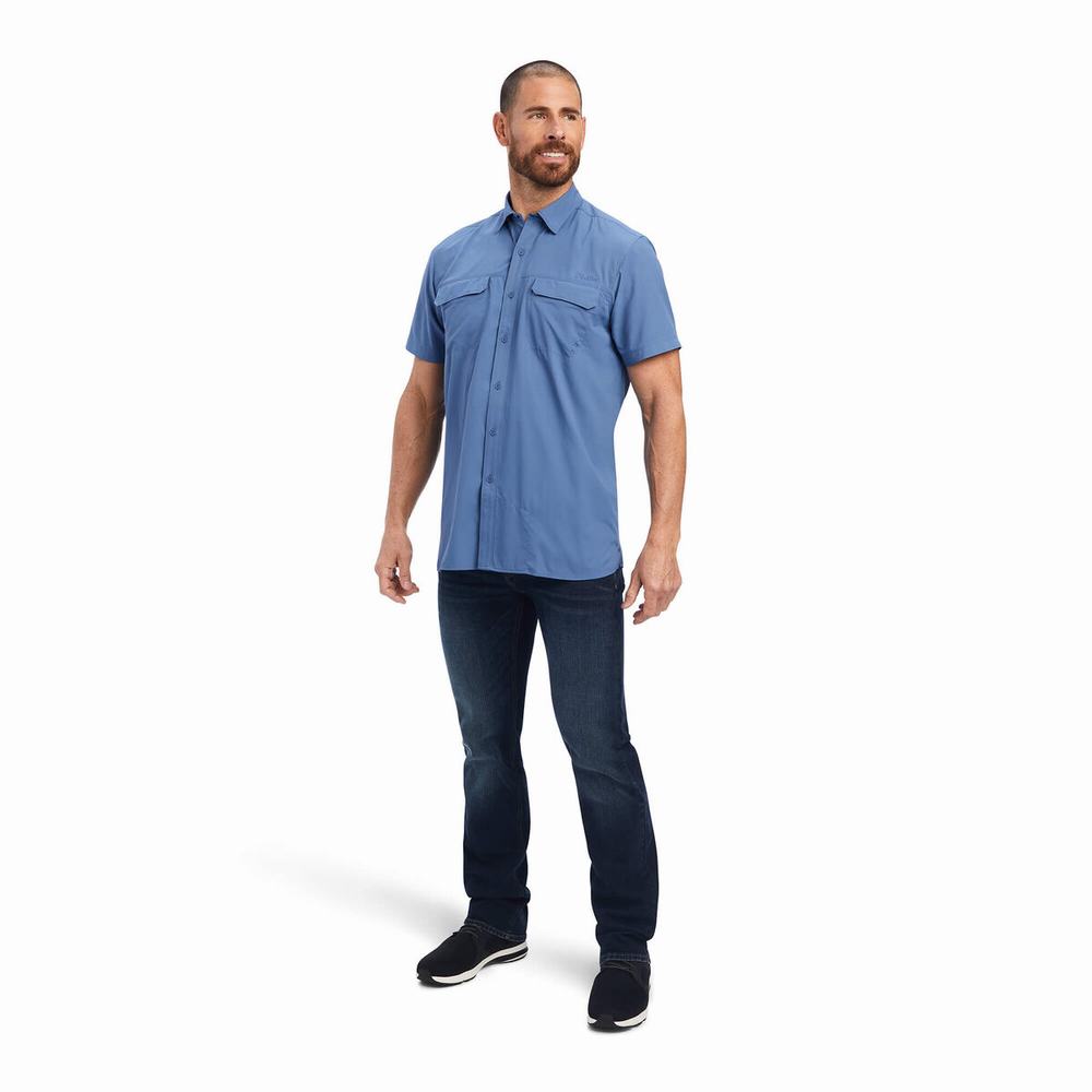 Men's Ariat VentTEK Outbound Fitted Shirts Blue | IPND-48036