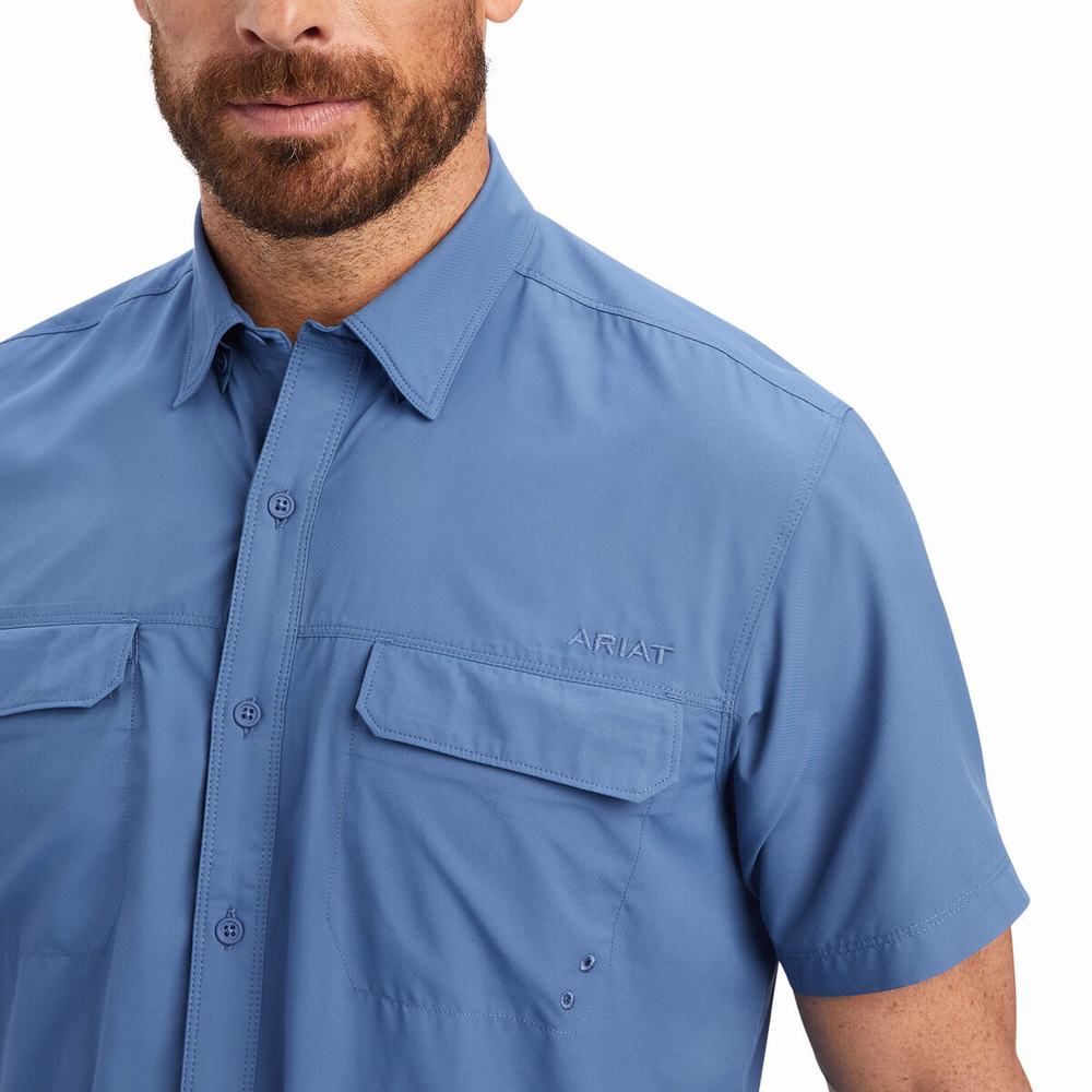 Men's Ariat VentTEK Outbound Fitted Shirts Blue | IPND-48036