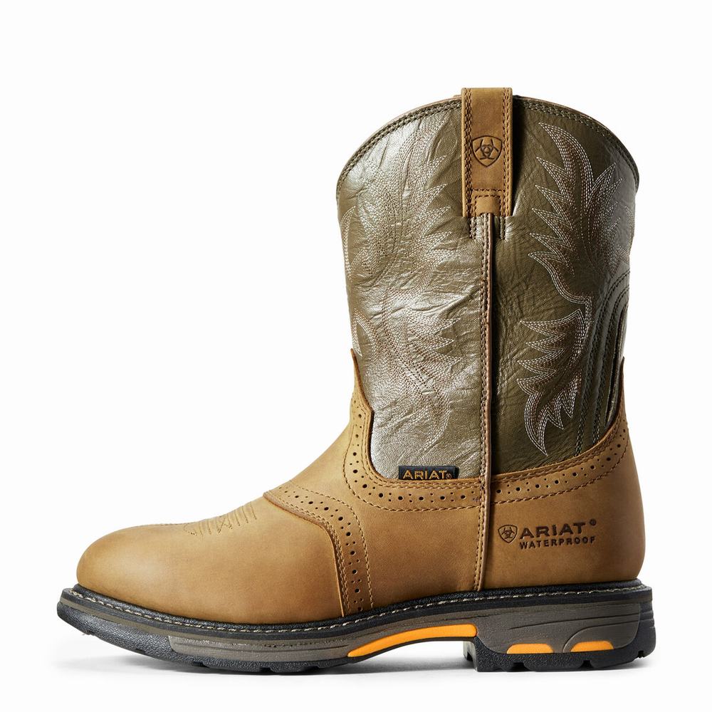 Men's Ariat WorkHog Waterproof Waterproof Boots Brown | MKGY-94861