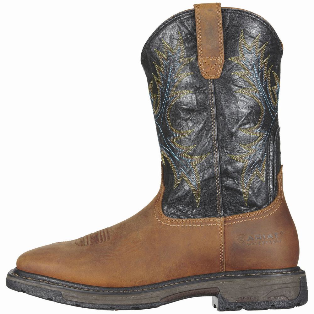 Men's Ariat WorkHog Wide Square Toe Waterproof Steel Toe Waterproof Boots Brown | WERD-62517