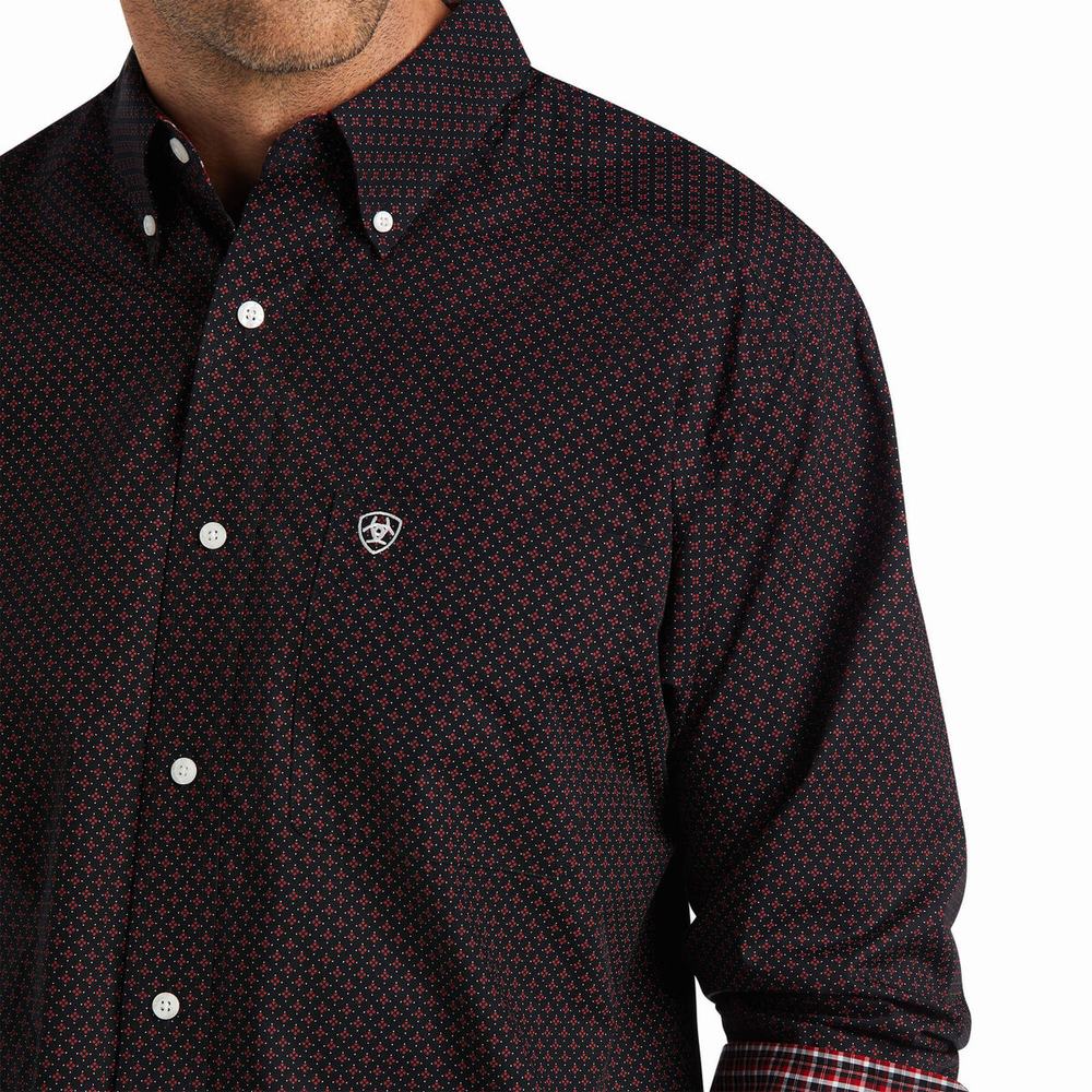 Men's Ariat Wrinkle Free Abel Classic Fit Shirts Black | VLPQ-10578