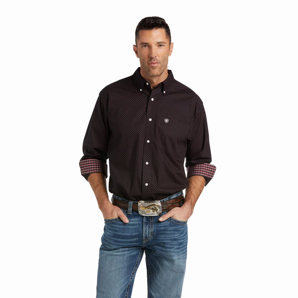 Men\'s Ariat Wrinkle Free Abel Classic Fit Shirts Black | VLPQ-10578