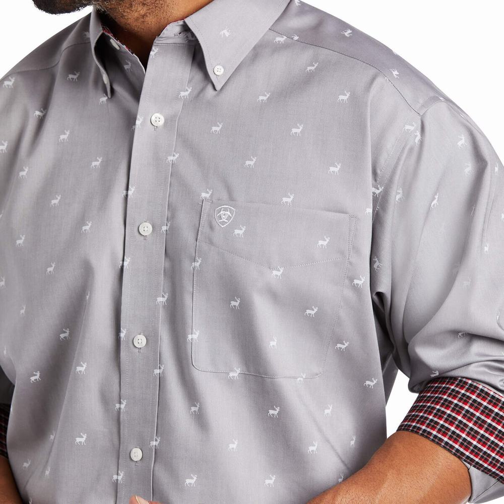 Men's Ariat Wrinkle Free Alvin Classic Fit Shirts Grey | BFJD-46517