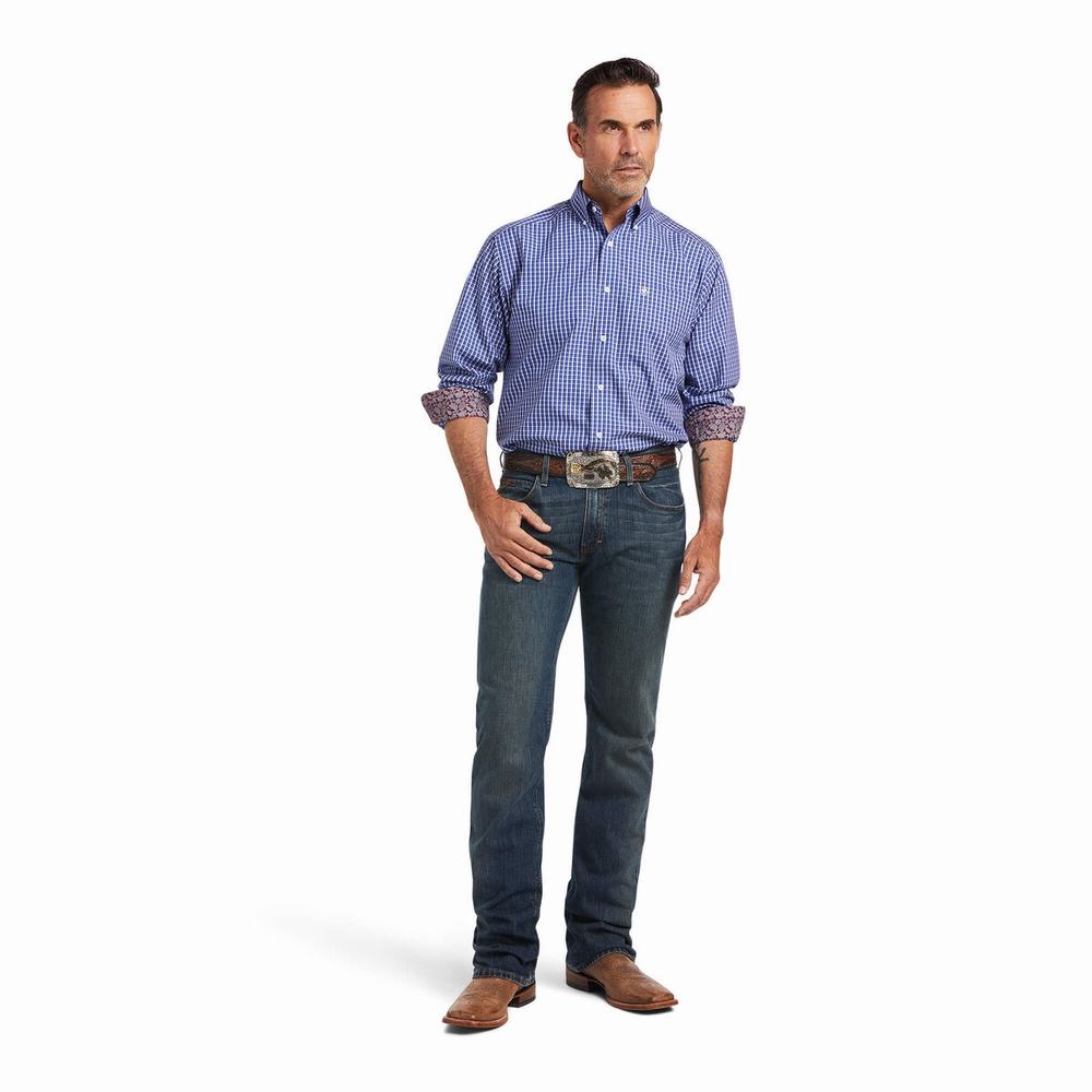 Men's Ariat Wrinkle Free Cairo Classic Fit Shirts Blue | KHEB-60128