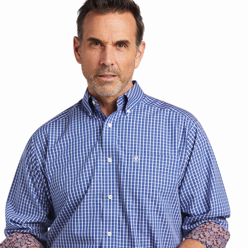 Men's Ariat Wrinkle Free Cairo Classic Fit Shirts Blue | KHEB-60128