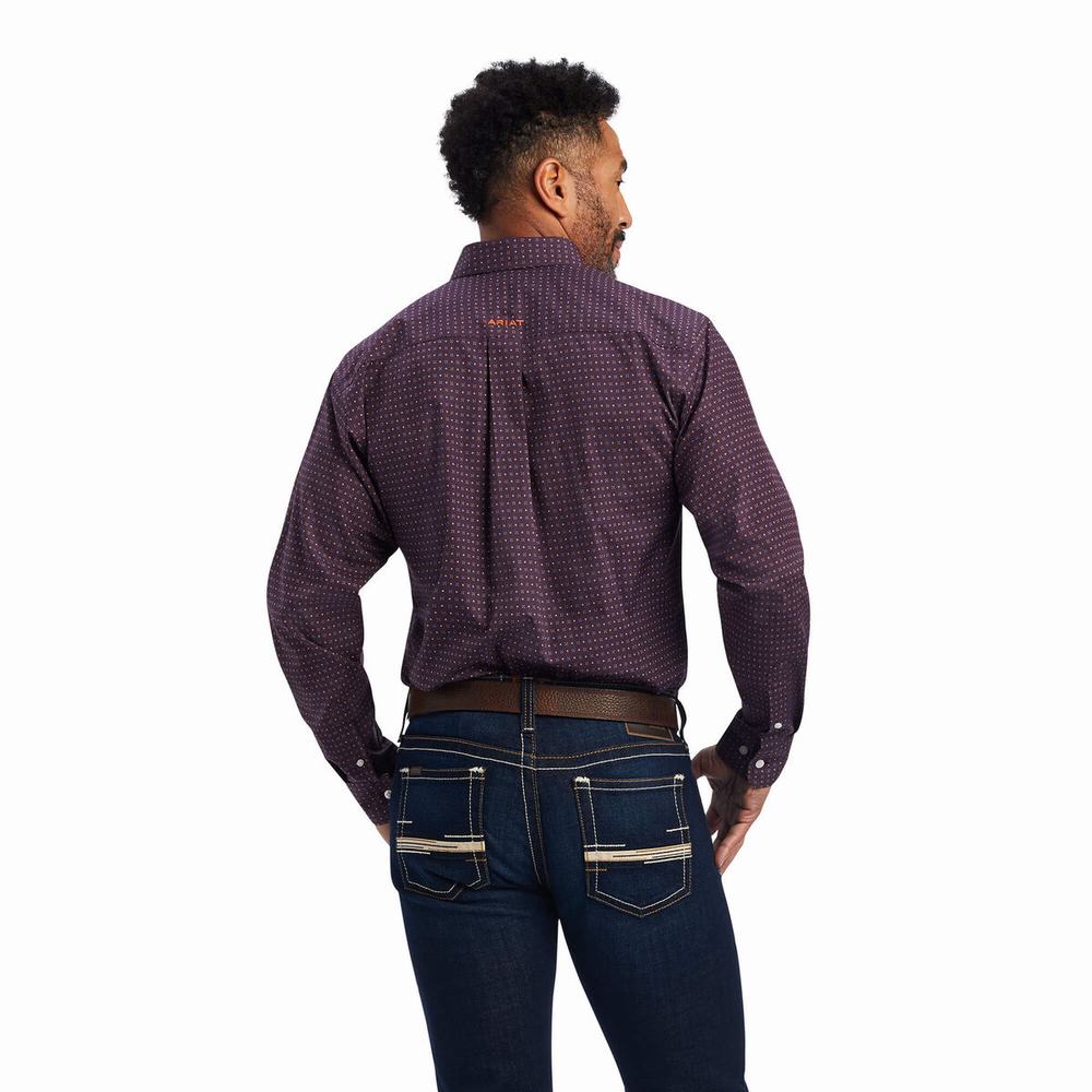 Men's Ariat Wrinkle Free Dylen Fitted Shirts Claret | TZPN-29014