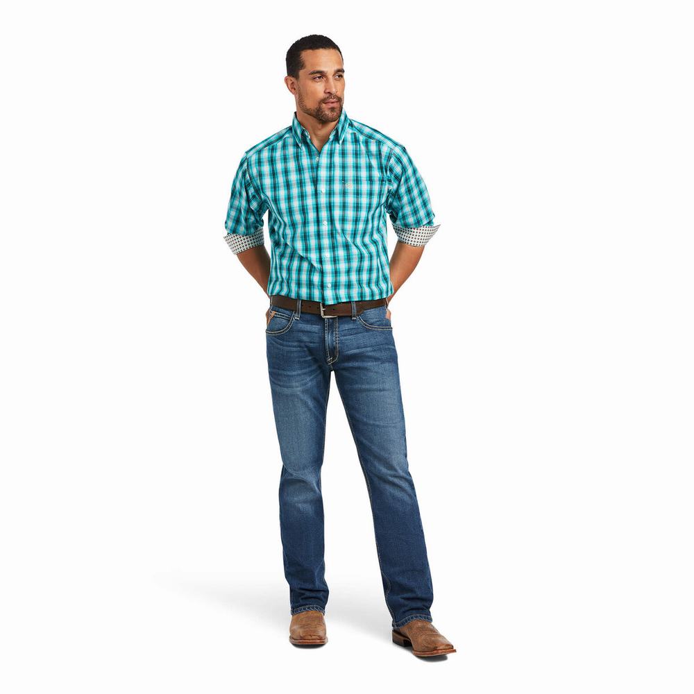 Men's Ariat Wrinkle Free Hank Classic Fit Shirts Blue | JRNW-32641