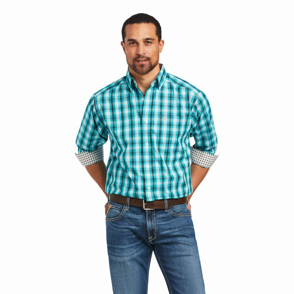 Men\'s Ariat Wrinkle Free Hank Classic Fit Shirts Blue | JRNW-32641