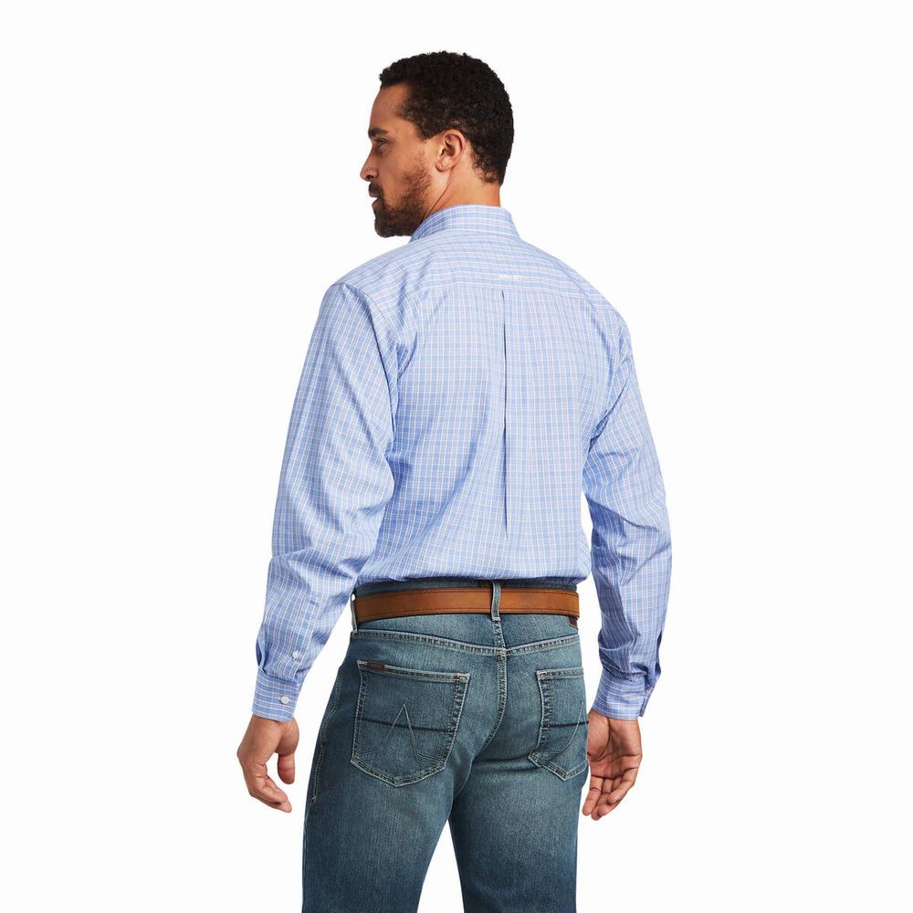 Men's Ariat Wrinkle Free Noah Fitted Shirts Blue | BSQI-29687