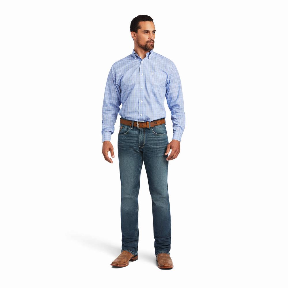 Men's Ariat Wrinkle Free Noah Fitted Shirts Blue | BSQI-29687