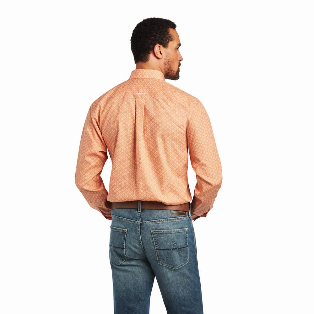 Men's Ariat Wrinkle Free Yakov Fitted Shirts Coral | WLAB-61703