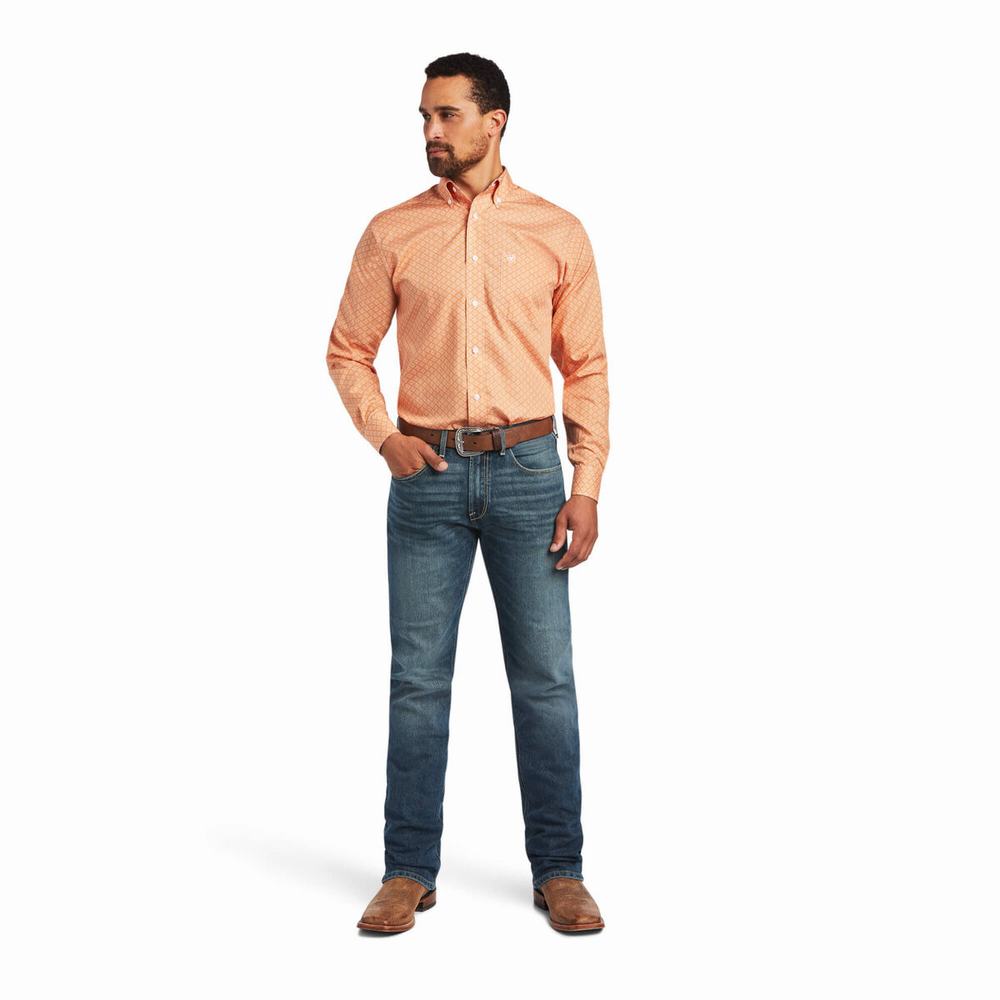 Men's Ariat Wrinkle Free Yakov Fitted Shirts Coral | WLAB-61703