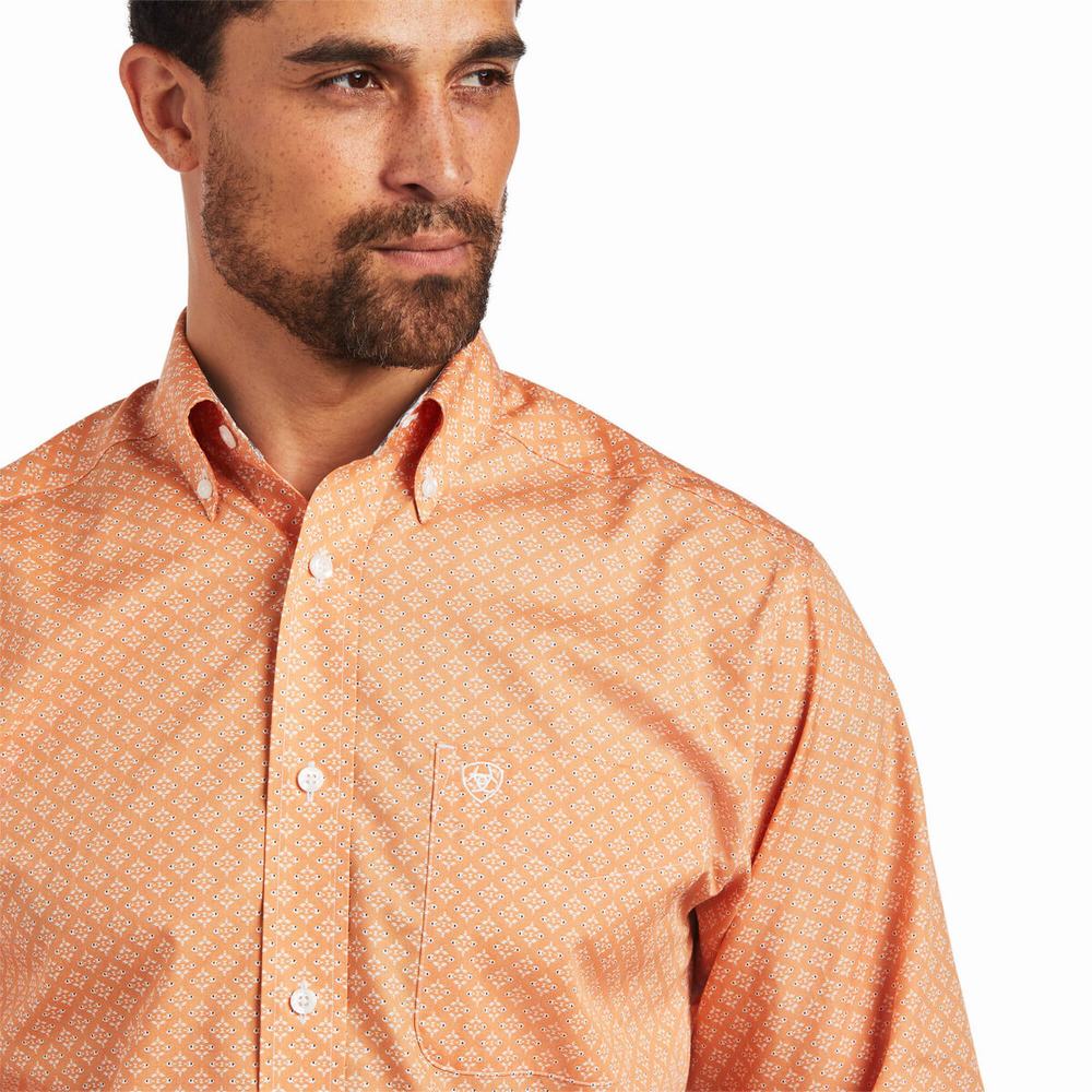 Men's Ariat Wrinkle Free Yakov Fitted Shirts Coral | WLAB-61703