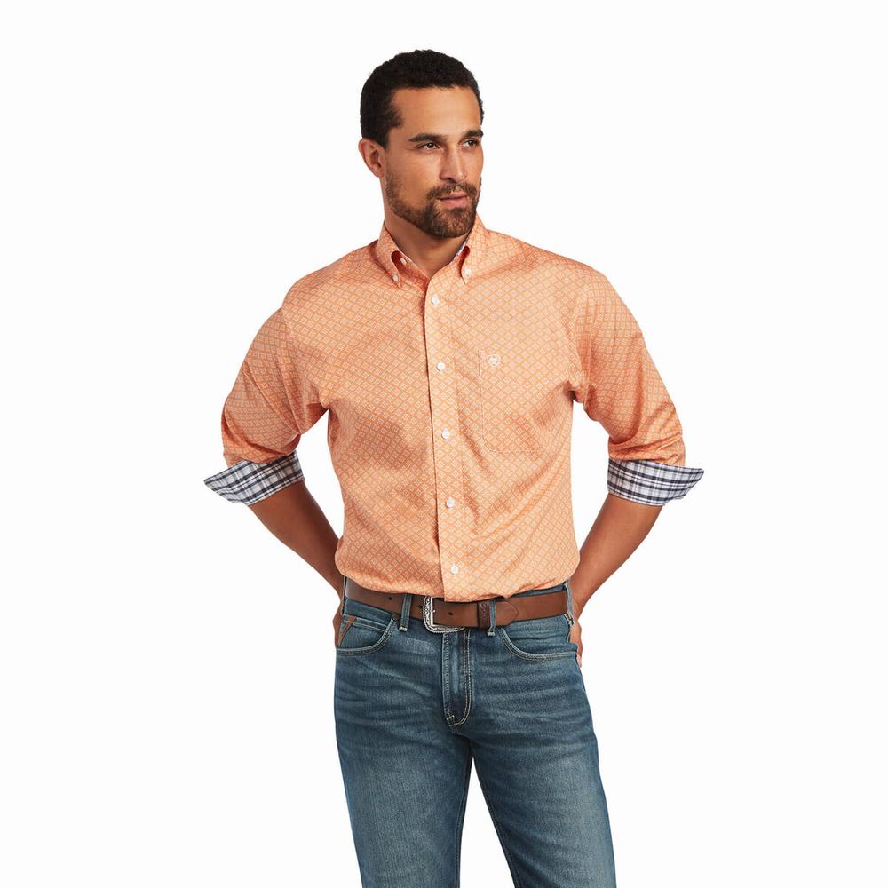 Men\'s Ariat Wrinkle Free Yakov Fitted Shirts Coral | WLAB-61703