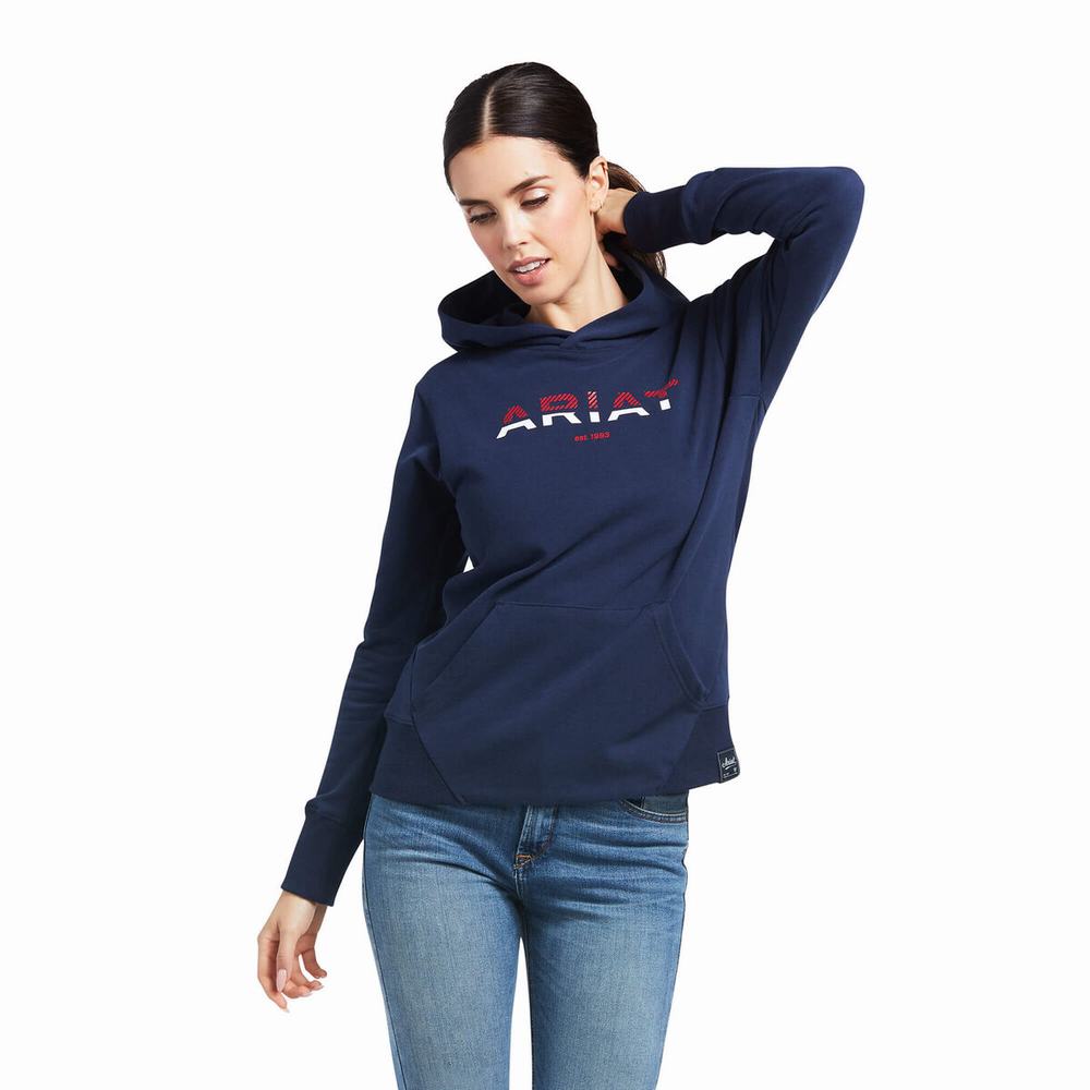 Women\'s Ariat 3D Logo 2.0 Hoodie Navy | BXDE-84623