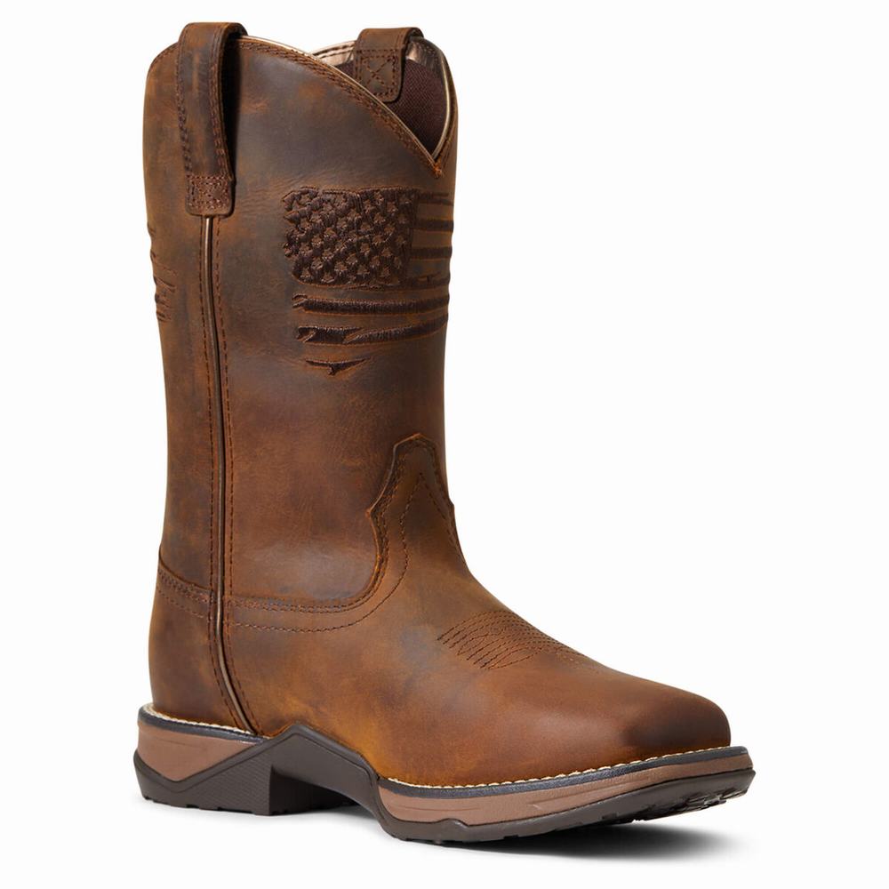 Women's Ariat Anthem Patriot Waterproof Western Boots Brown | IXKZ-46758