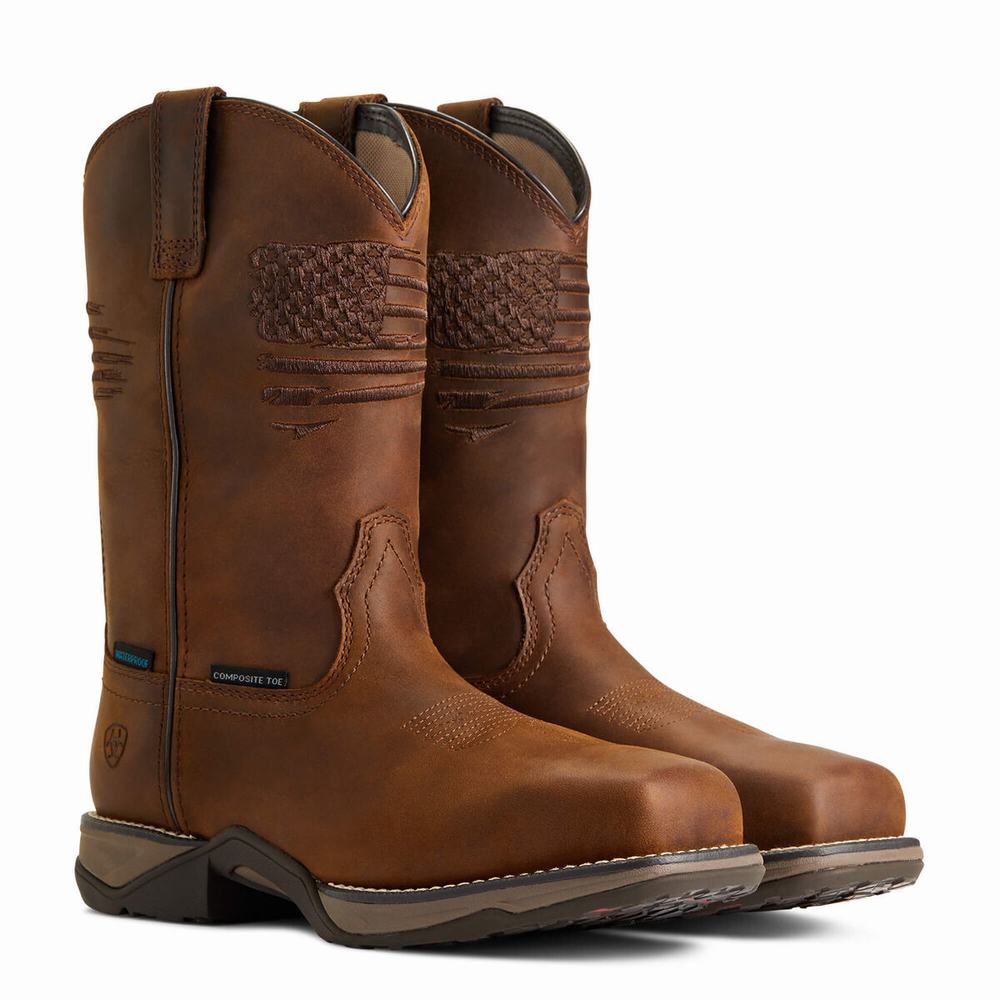 Women's Ariat Anthem Patriot Waterproof Western Boots Brown | IXKZ-46758