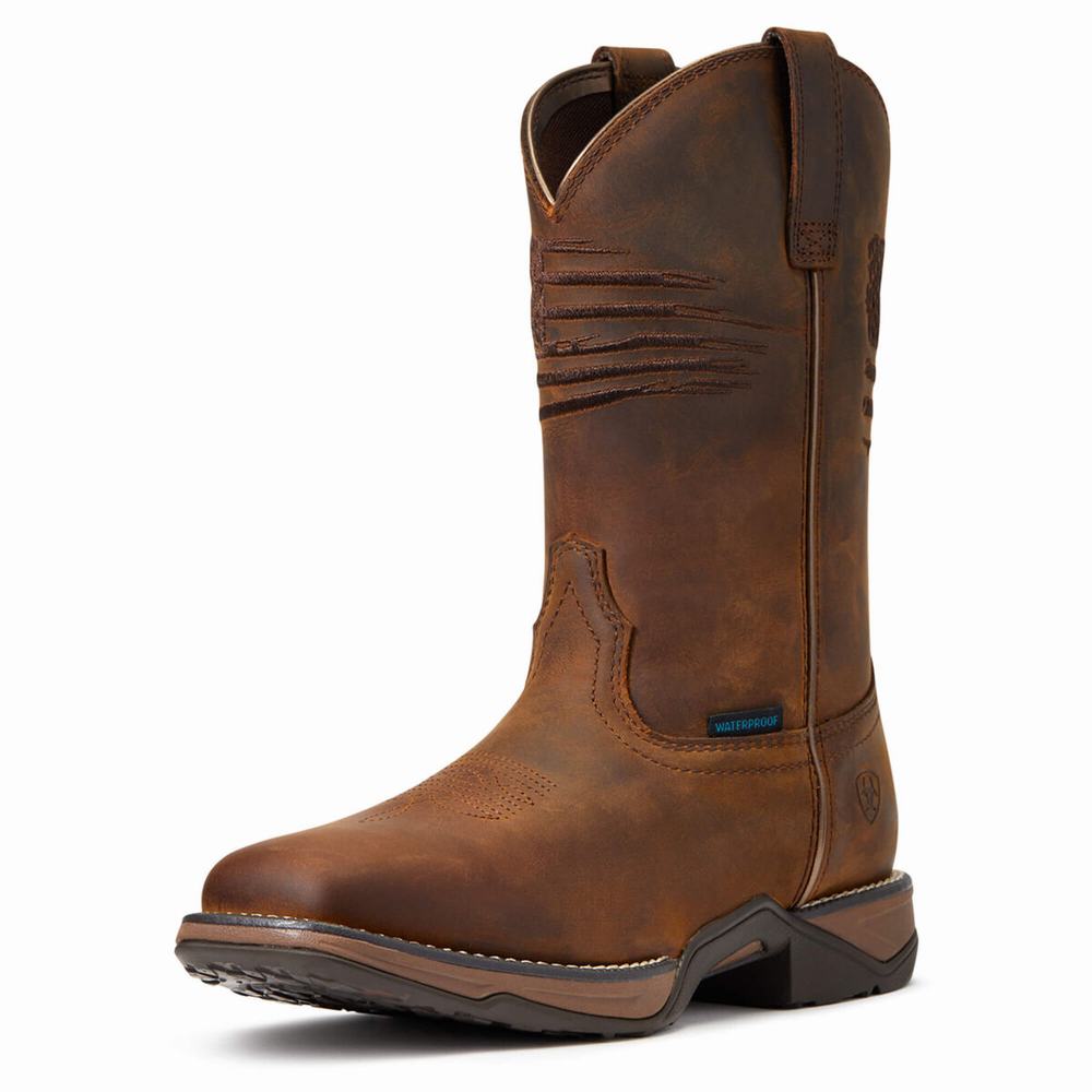 Women\'s Ariat Anthem Patriot Waterproof Western Boots Brown | IXKZ-46758