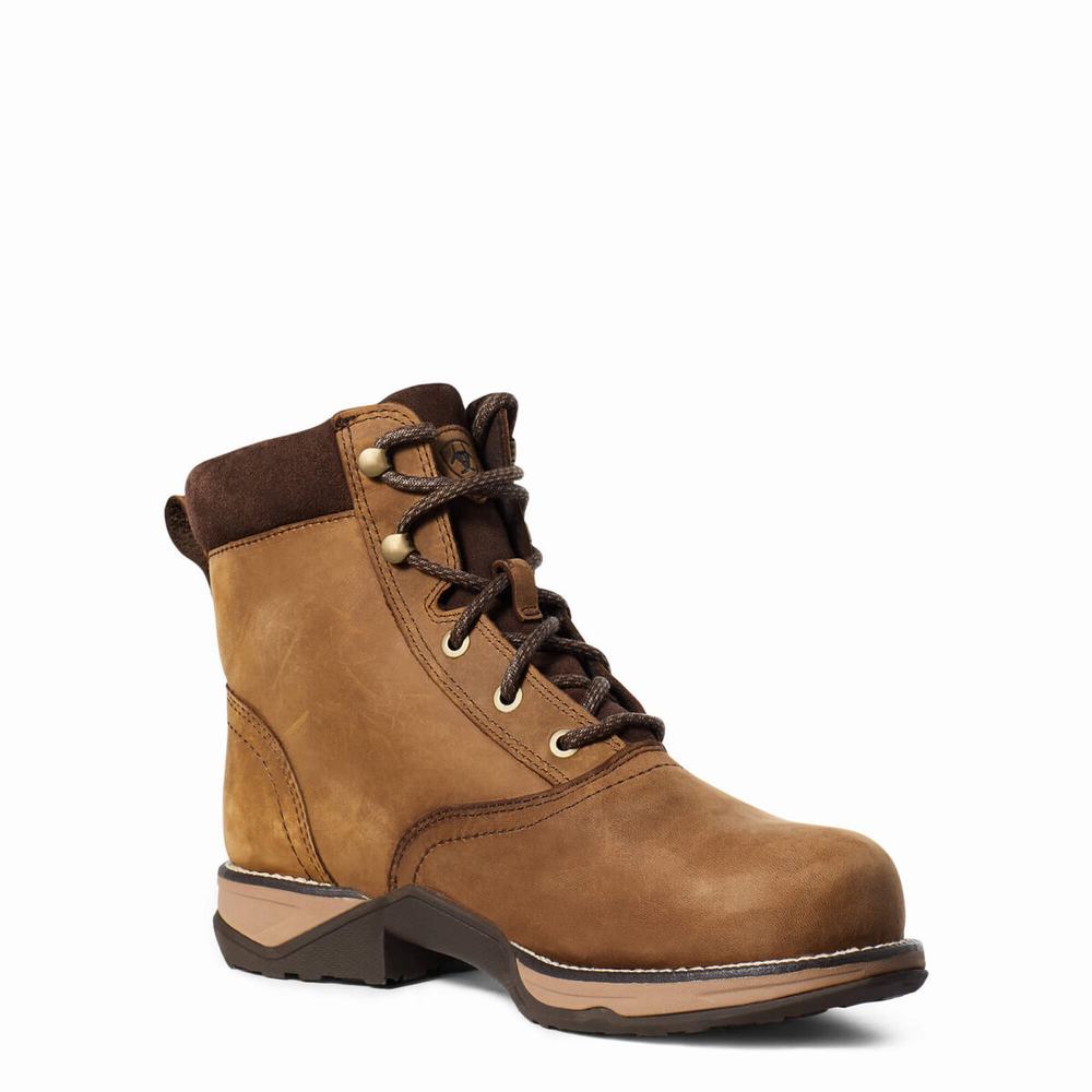 Women's Ariat Anthem Round Toe Lacer Waterproof Composite Toe Work Boots Brown | AHCS-91453