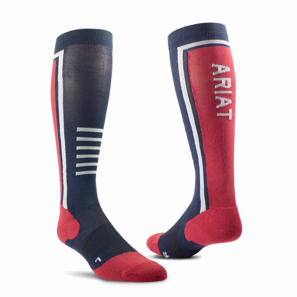 Women\'s Ariat AriatTEK Slimline Performance Socks Navy / Red | CDBE-23610