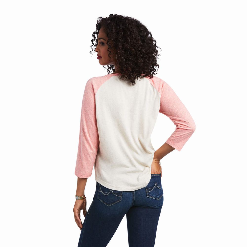 Women's Ariat Arrow Raglan Tops Beige | FHMV-54971