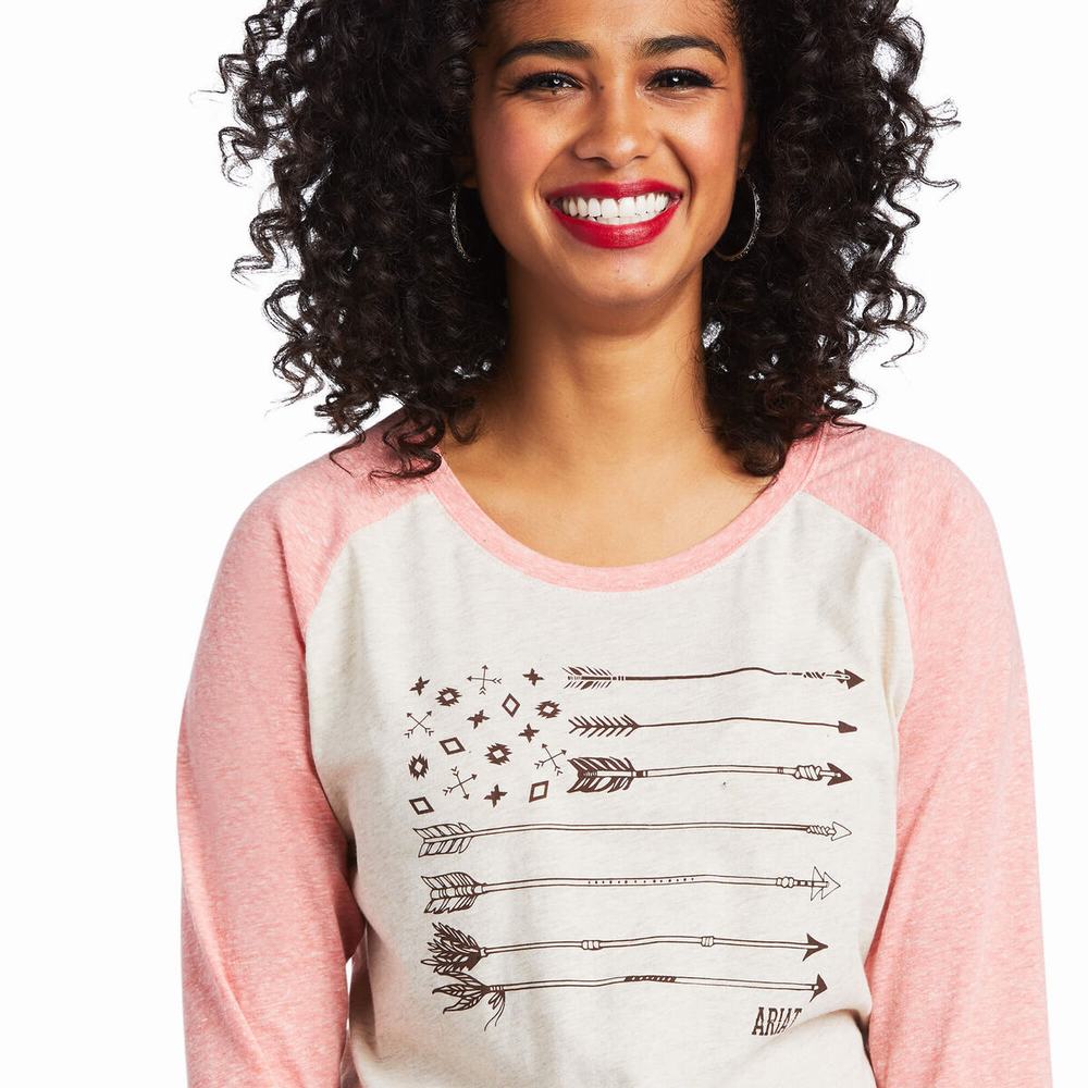 Women's Ariat Arrow Raglan Tops Beige | FHMV-54971