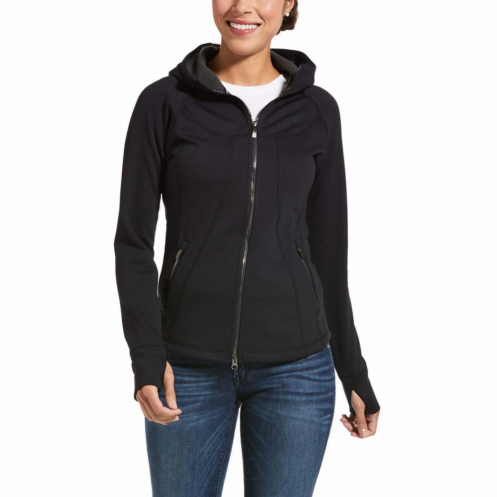 Women\'s Ariat Attain Full Zip Hoodie Black | XQYW-82795