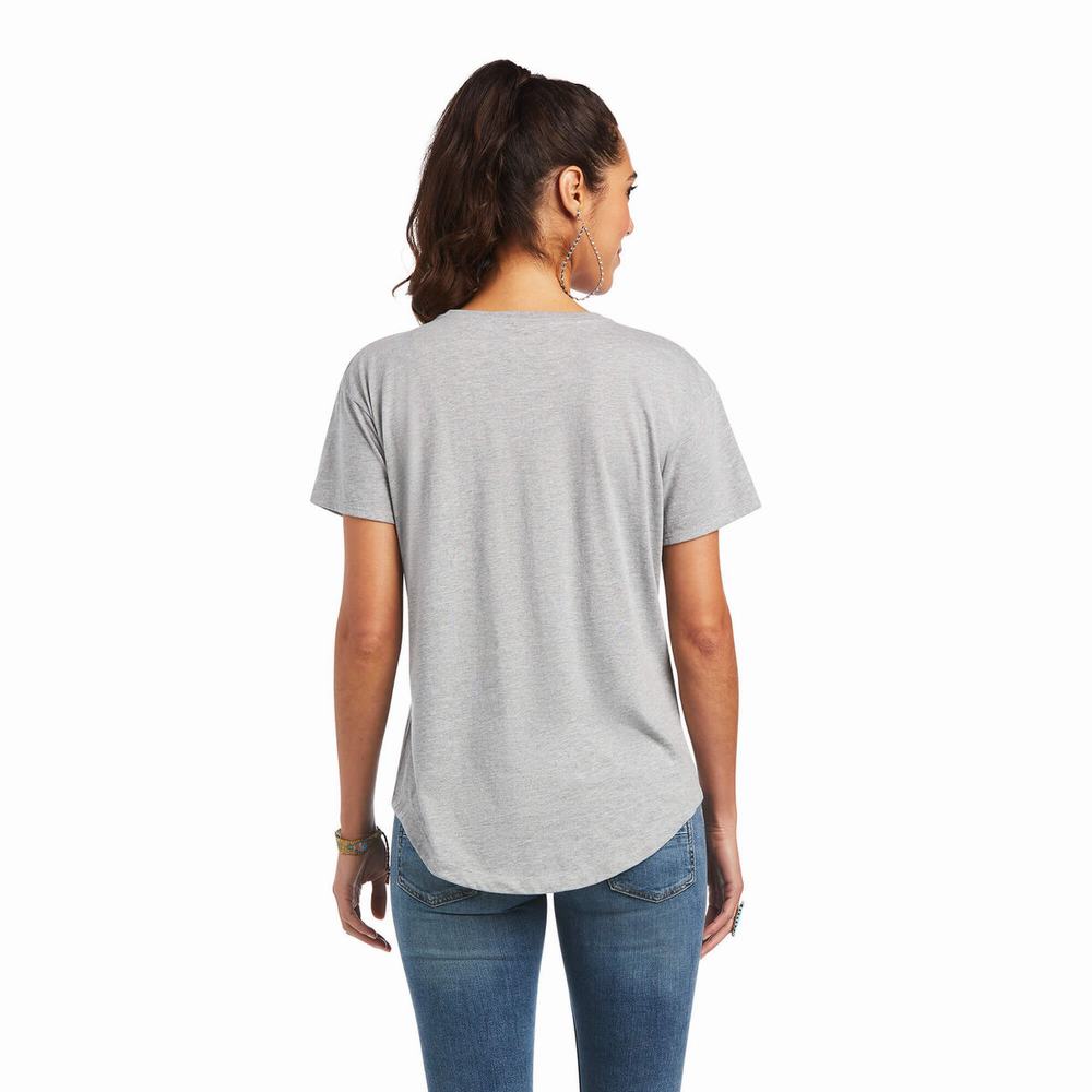 Women's Ariat Bandana Logo Tops Grey | FRIT-85927