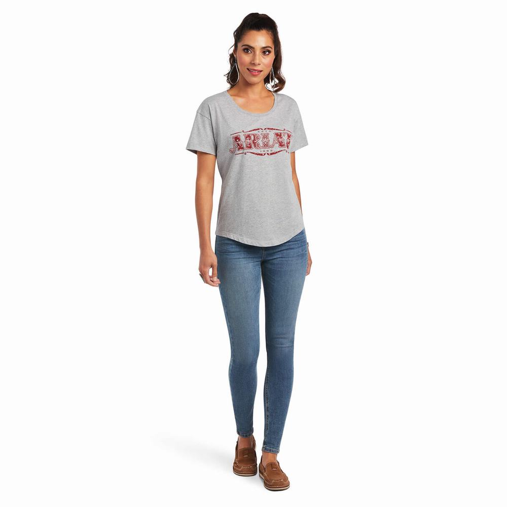 Women's Ariat Bandana Logo Tops Grey | FRIT-85927